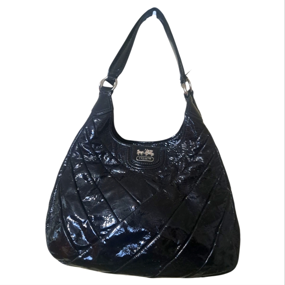 COACH Madison Maggie Black Leather Triple Section Hobo With Wallet